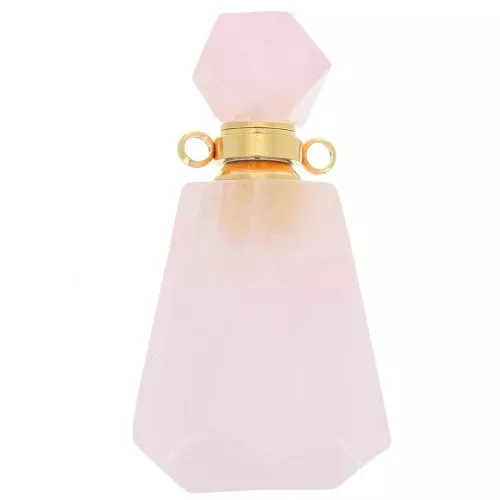 Bottiglia di profumo ciondolo gemma 37x20 mm quarzo rosa in acciaio inox oro x1
