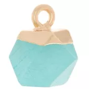 Ciondolo cubo sfaccettato 12x11mm imitazione gemma Giada - Blu - dorato x1