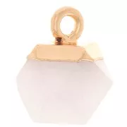 Ciondolo cubo sfaccettato 12x11mm imitazione pietra di luna - Dorato x1