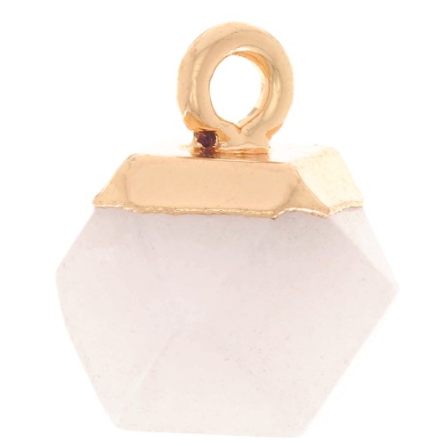 Ciondolo cubo sfaccettato 12x11mm imitazione pietra di luna - Dorato x1