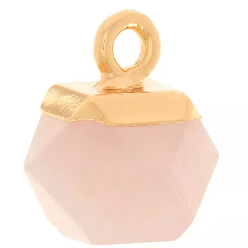 Ciondolo cube sfaccettato 12x11mm imitazione pietra preziosa Quarzo Rosa -doratox1