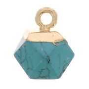 Ciondolo cubo sfaccettato 12x11 mm imitazione gemma Turchese - Dorato x1