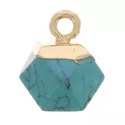 Ciondolo cubo sfaccettato 12x11 mm imitazione gemma Turchese - Dorato x1