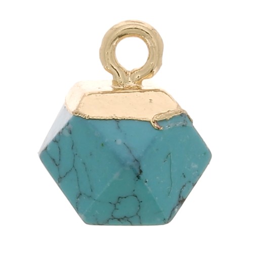 Ciondolo cubo sfaccettato 12x11 mm imitazione gemma Turchese - Dorato x1