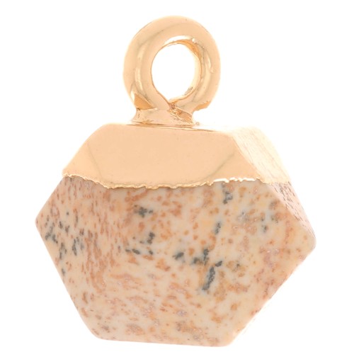 Ciondolo cubo sfaccettato 12x11 mm imitazione gemma Jasper paesaggio - dorato x1