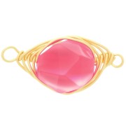 Distanziatore ovale 17x9 mm imitazione gemma giada colorata Fucsia - Oro x1|raw }}