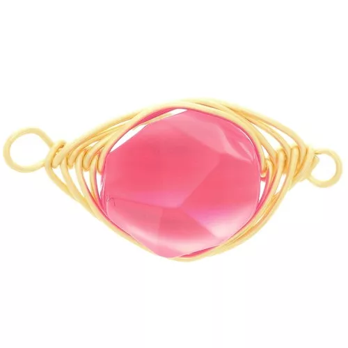 Distanziatore ovale 17x9 mm imitazione gemma giada colorata Fucsia - Oro x1