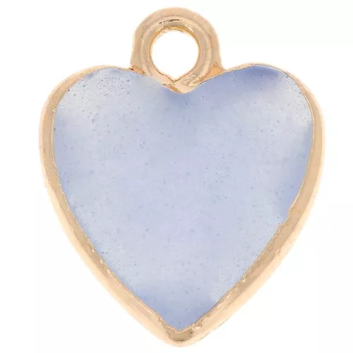 Ciondolo cuore sfaccettato 16x13 mm imitazione gemma Giada - Blu - Dorato x1