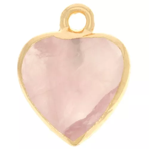 Ciondolo cuore sfaccettato 16x13mm imitazione gemma Quarzo Rosa - Dorato x1