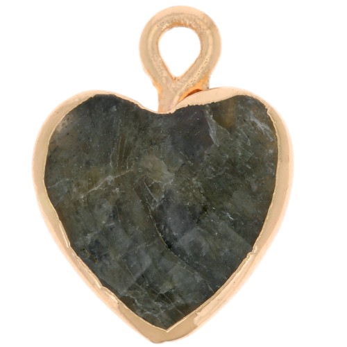 Charm a forma di cuore 16x13mm imitazione Labradorite - Oro x1