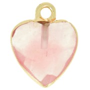 Ciondolo a cuore sfaccettato 16x13 mm imitazione gemma Giada tinta - Rosa - Oro x1|raw }}