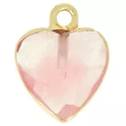 Ciondolo a cuore sfaccettato 16x13 mm imitazione gemma Giada tinta - Rosa - Oro x1