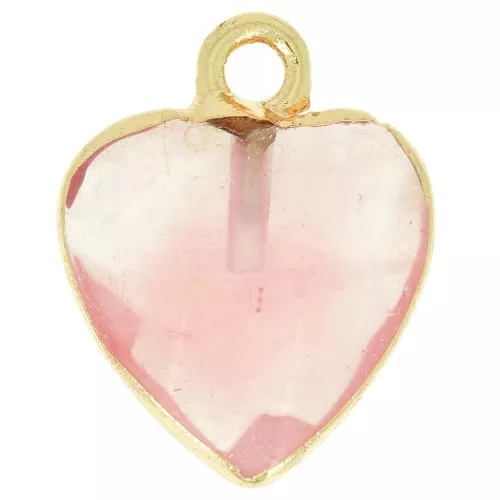 Ciondolo a cuore sfaccettato 16x13 mm imitazione gemma Giada tinta - Rosa - Oro x1