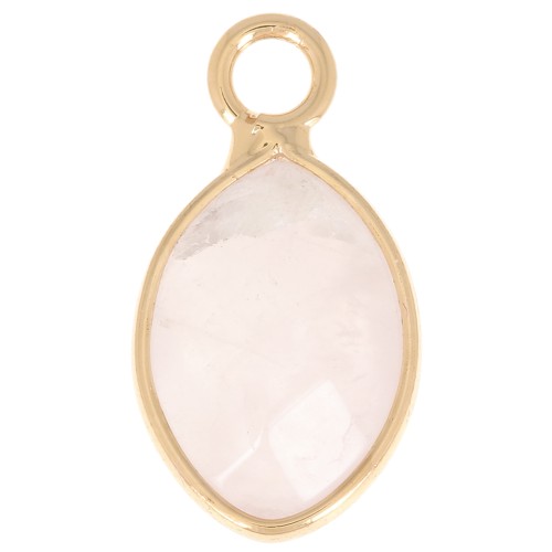 Ciondolo a goccia sfaccettato 17x9 mm imitazione gemma Quarzo Rosa - Oro