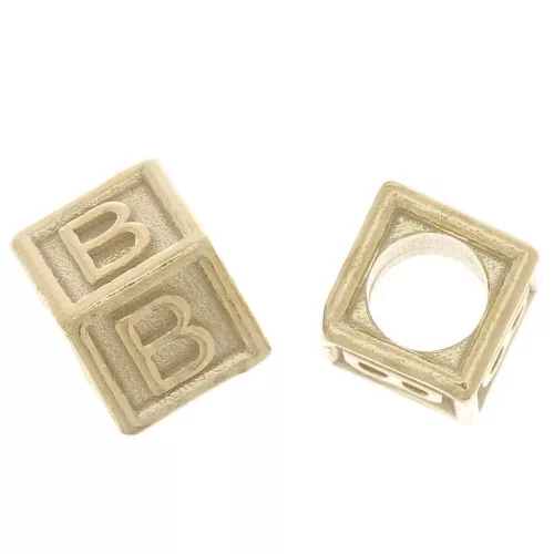 Perla alfabeto 5 mm con foro grande - B - Argento 925 dorato x1