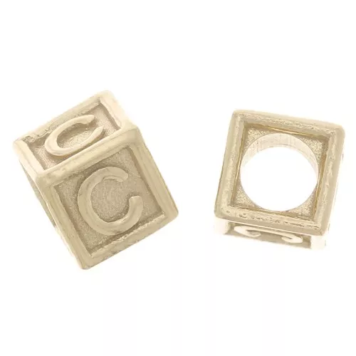 Perla alfabeto 5 mm con foro grande - C - Argento 925 dorato x1