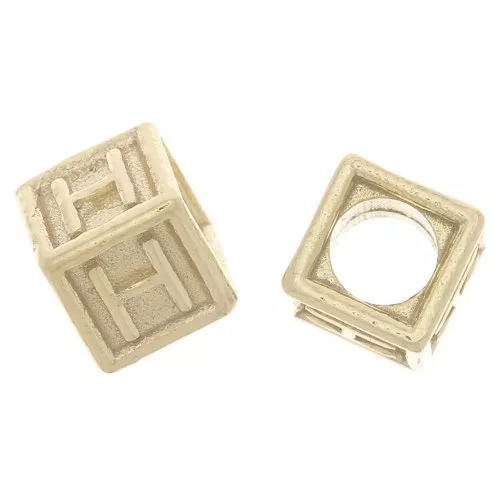 Perla alfabeto 5 mm con foro grande - H - Argento 925 dorato x1