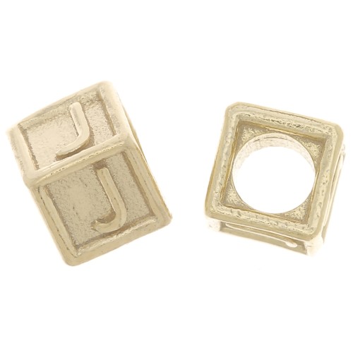 Perla alfabeto 5 mm con foro grande - J - Argento 925 dorato x1