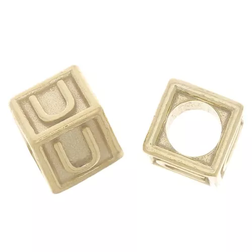 Perla alfabeto 5 mm con foro grande - U - Argento 925 dorato x1