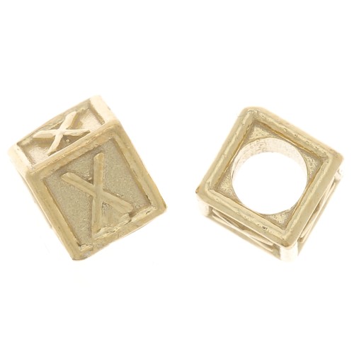 Perla alfabeto 5 mm con foro grande - X - Argento 925 Dorato con oro fino x1