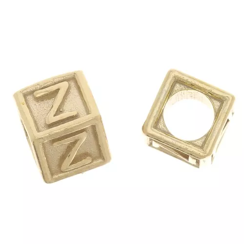 Perla alfabeto 5 mm con foro grande - Z - Argento 925 dorato x1
