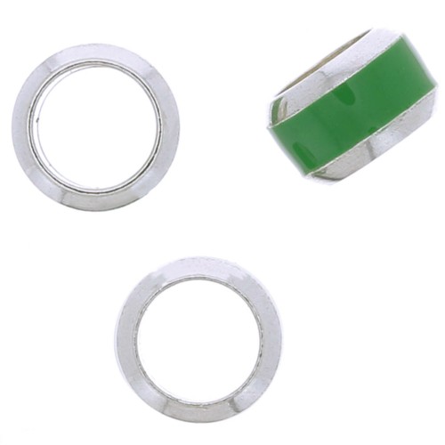 Perla rotonda 6x3.8 mm con foro grande e bordi colorati - Argento 925 - Verde x1