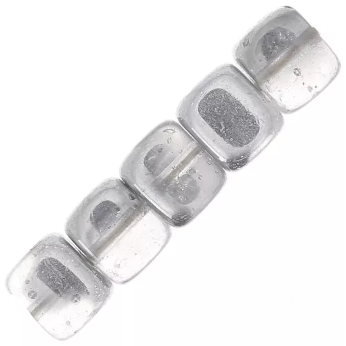 Perline cubo di vetro riciclato ceco 6x5 mm - Crystal Argent x20