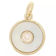 Pendente tondo in madreperla con Ossido di zirconio 18,5x12 mm - placcato oro 3 micron x1