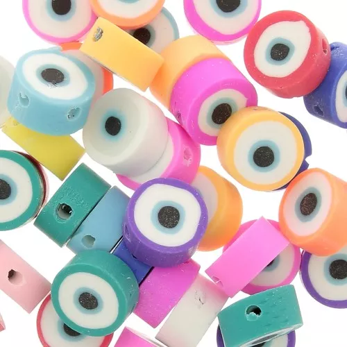 Assortimento di perline rotonde occhio pasta polimerica 9mm Multicolore x50