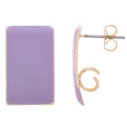Orecchini perno rettangolari 13x20 mm in resina epossidica - Acciaio Dorato - Viola x2