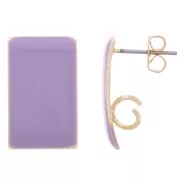 Orecchini perno rettangolari 13x20 mm in resina epossidica - Acciaio Dorato - Viola x2