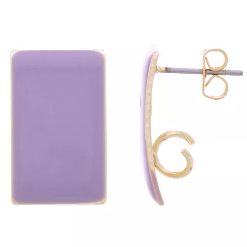 Orecchini perno rettangolari 13x20 mm in resina epossidica - Acciaio Dorato - Viola x2