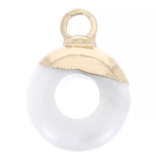 Ciondolo donut rotondo in vetro 10 mm imitazione Howlite - Dorato x1