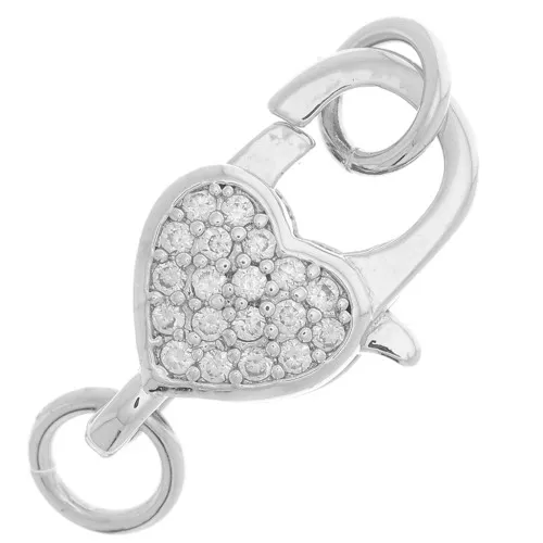 Chiusura a moschettone con cuore e anelli aperti con Ossido di zirconio 10x16mm - Rodio x1