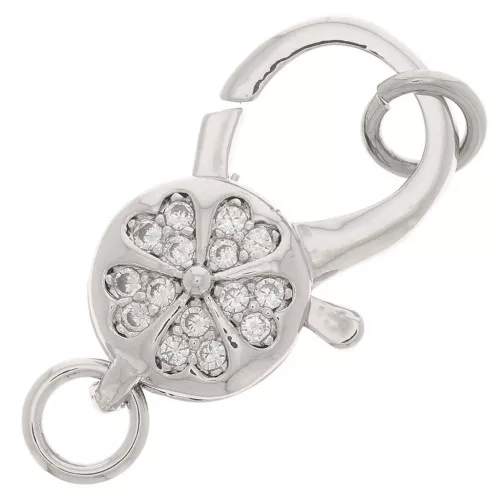 Chiusura a moschettone con fiore e anelli aperti con Ossido di zirconio 10x16mm - Rodio x1