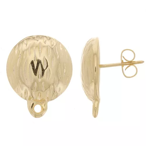 Orecchini a perno mezza pallina 14 mm con anello chiuso- Dorato oro fino x2