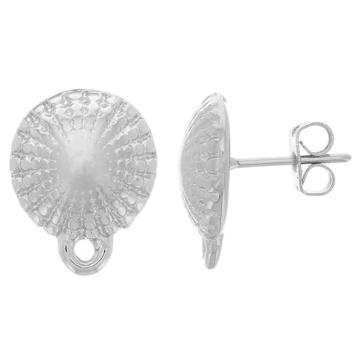 Orecchini a perno mezza sfera testurizzata e anello chiuso 13x16mm - Rodio x2