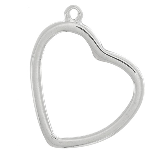Pendente a cuore per resina UV ; bi-componente 28x32 mm - Rodio x1