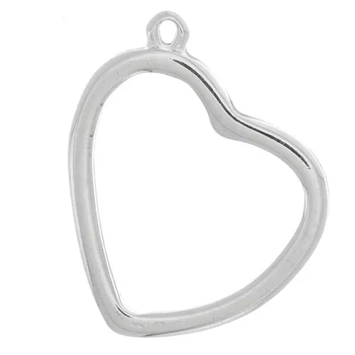 Pendente a cuore per resina UV ; bi-componente 28x32 mm - Rodio x1
