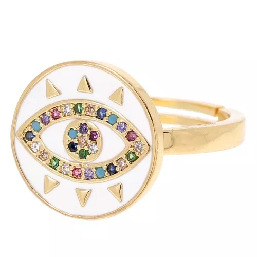 Anello regolabile - occhio con Ossido di zirconio - Oro - Bianco - Multicolore x1