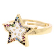 Anello stella regolabile con Ossido di zirconio - Oro - Bianco - Multicolore x1|raw }}
