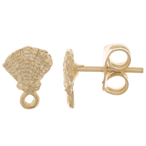 Orecchini a perno conchiglia - 8.5x6.5 mm con anello chiuso Dorato con oro fino x2