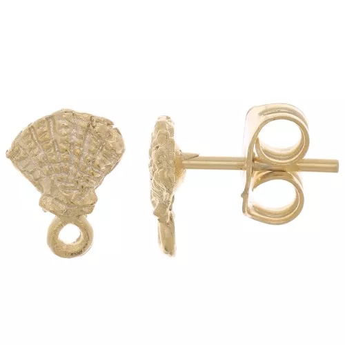 Orecchini a perno conchiglia - 8.5x6.5 mm con anello chiuso Dorato con oro fino x2