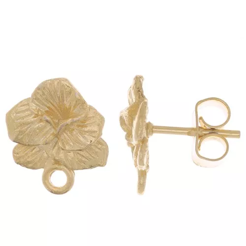 Orecchini a perno fiore viola 12x9 mm - con anello chiuso -Dorato con oro fino x2