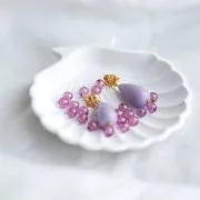 Orecchini a perno fiore viola 12x9 mm - con anello chiuso -Dorato con oro fino x2