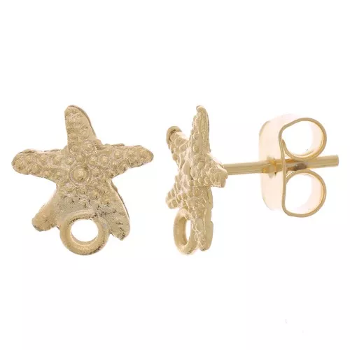 Orecchini a perno stella marina 10x9 mm - con anello chiuso Dorato con oro fino x2