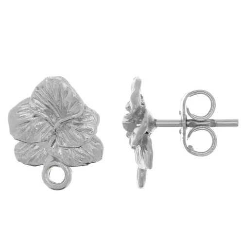Orecchini a perno fiore viola 12x9 mm - con anello chiuso - rodio x2