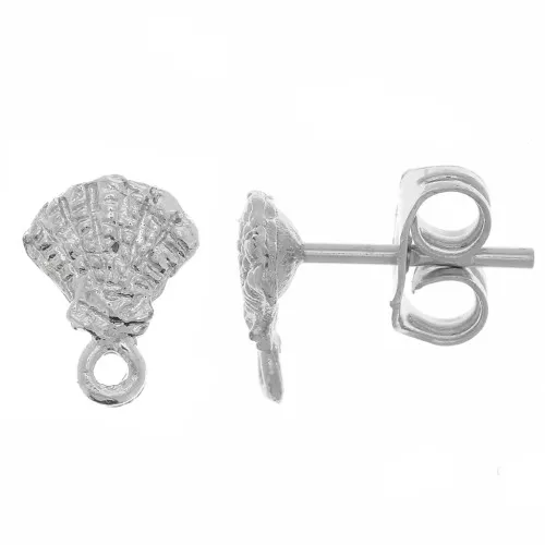 Orecchini a perno conchiglia - 8.5x6.5 mm - con anello chiuso - rodio x2
