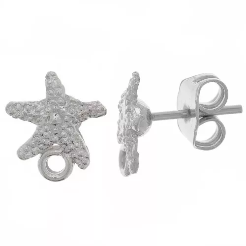Orecchini a perno stella marina 10x9 mm - con anello chiuso - rodio x2