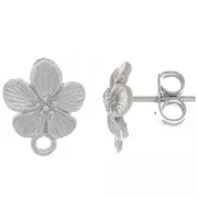 Orecchini a perno fiore 12x10 mm - con anello chiuso - rodio x2